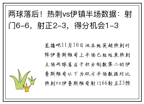 两球落后！热刺vs伊镇半场数据：射门6-6，射正2-3，得分机会1-3